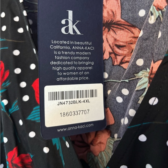 NWT Anna-Kaci Black & Red Bell Sleeves Rose Floral Print Faux Wrap Maxi Dress 4X - Picture 6 of 6